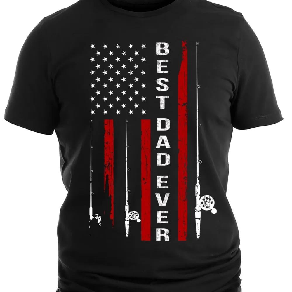 

Best Dad Ever Father T Shirt USA Fishing Dad Shirts for Fathers Day Gift Star and Stripes Tees&Tops O-neck Short Sleeve