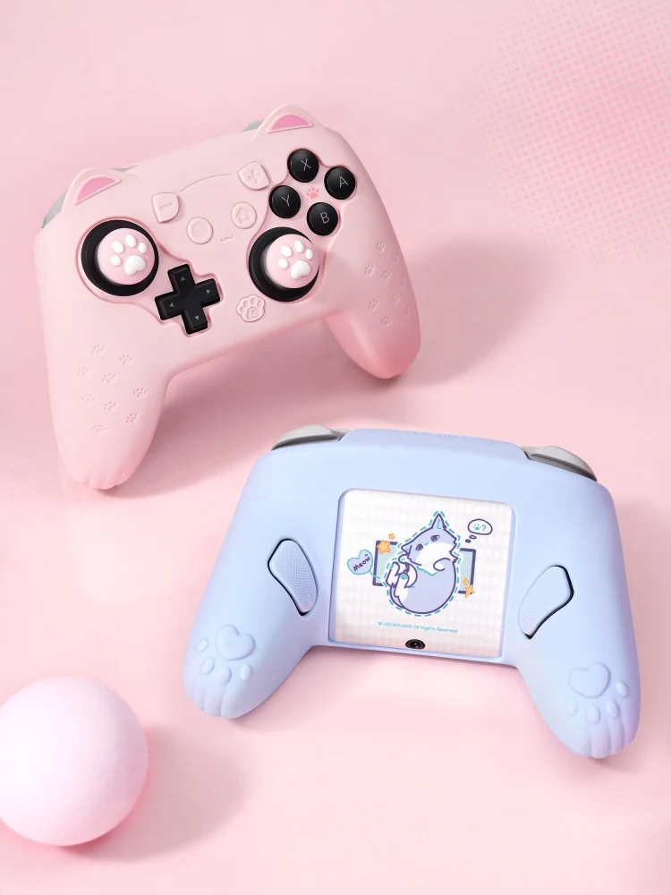 Фото Оригинальный силиконовый защитный чехол для контроллера Switch 2 Pro с кошачьими ушками и лапками, противоскользящий, милый, розовый, синий, игровой аксессуар №3