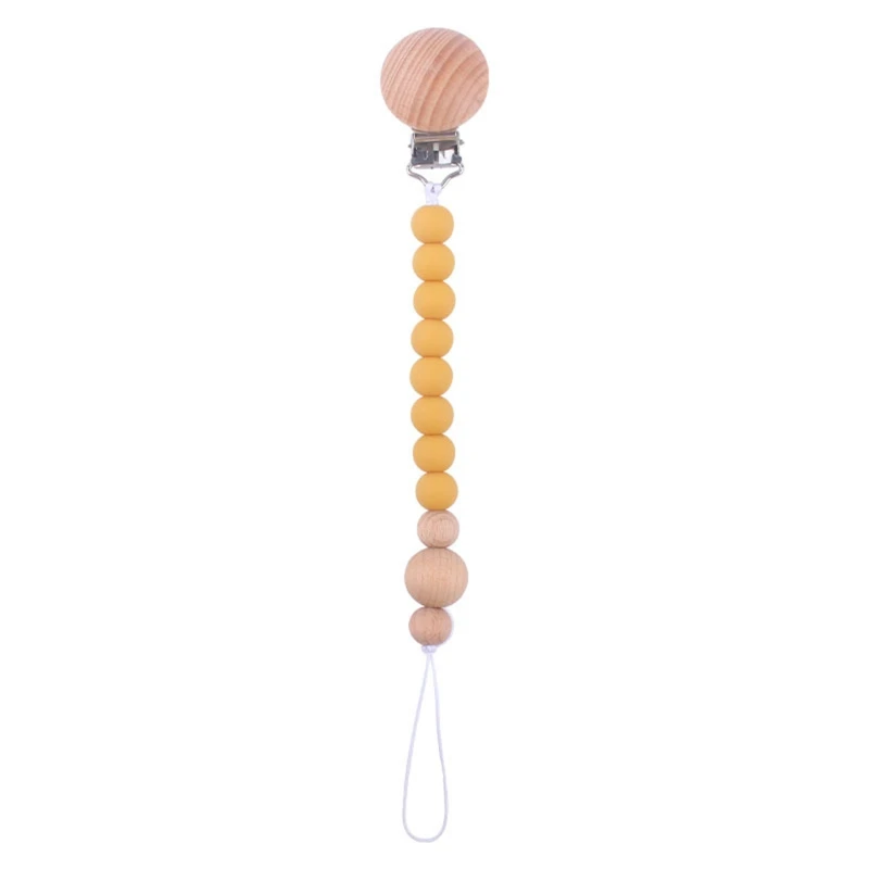 

Baby Silicone Beads Pacifier Chain Beech Wooden Clip Newborn Nipple Dummy Clip