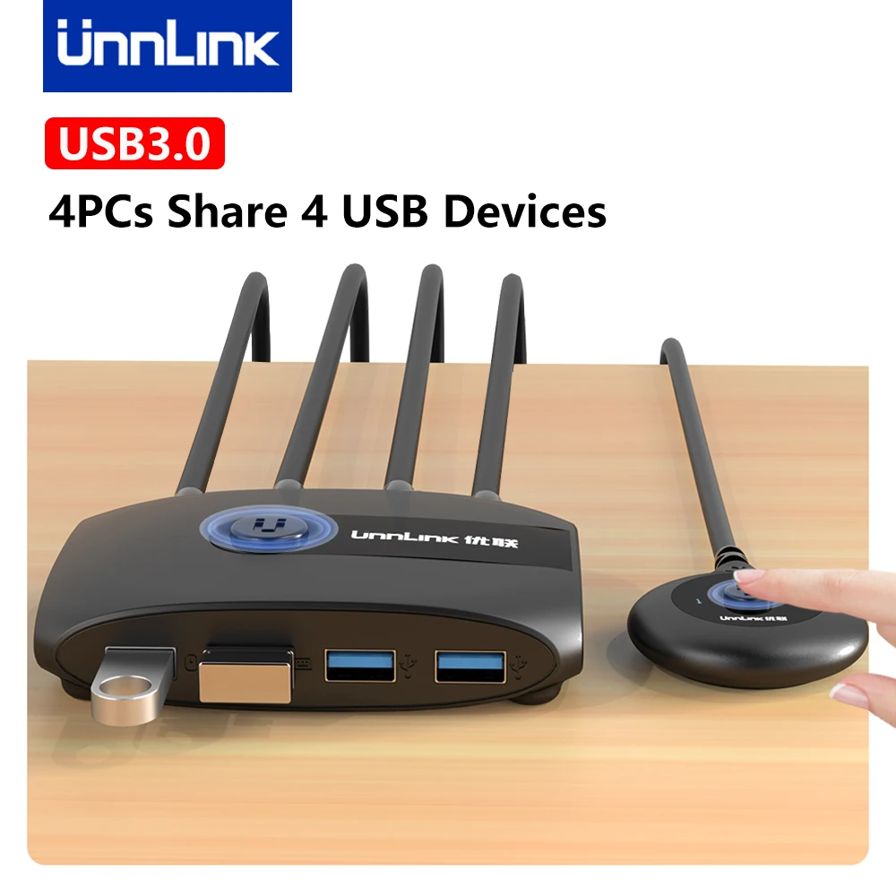 Купи Unnlink KVM Switch USB 3.0 Switcher With Extender 4 PCs Computers Sharing 4 USB Devices for Keyboard Mouse Printer U Disk за 817 рублей в магазине AliExpress