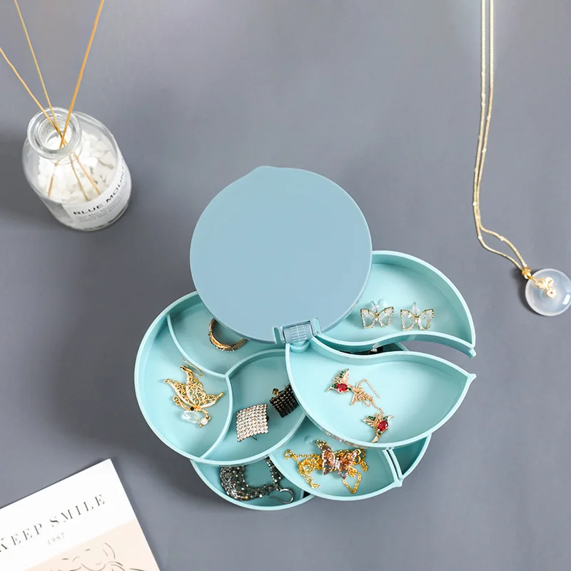 Jewelry Organizer Display Multilayer Rotating Plastic Jewelry Case Travel Portable Jewelry Box Storage Organizer with Mirror