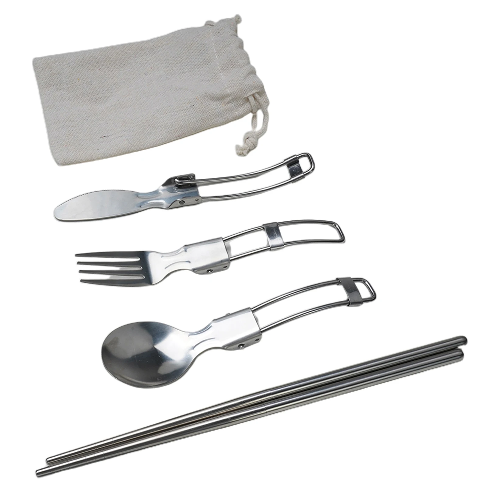 

Portable Stainless Steel Cutlery Set Foldable Spoon Fork Chopsticks Knifes In Nylon Pouch For Outdoor Dining Camping Equipment