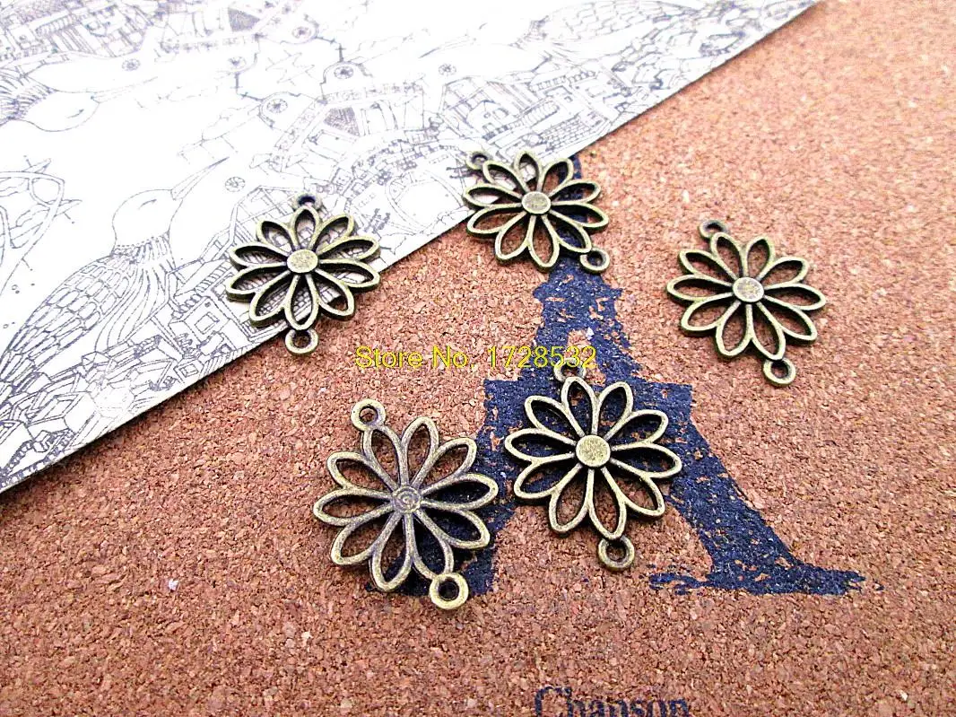 30 шт./лот-подвески в виде цветов античная бронза филигранные цветы подвесной