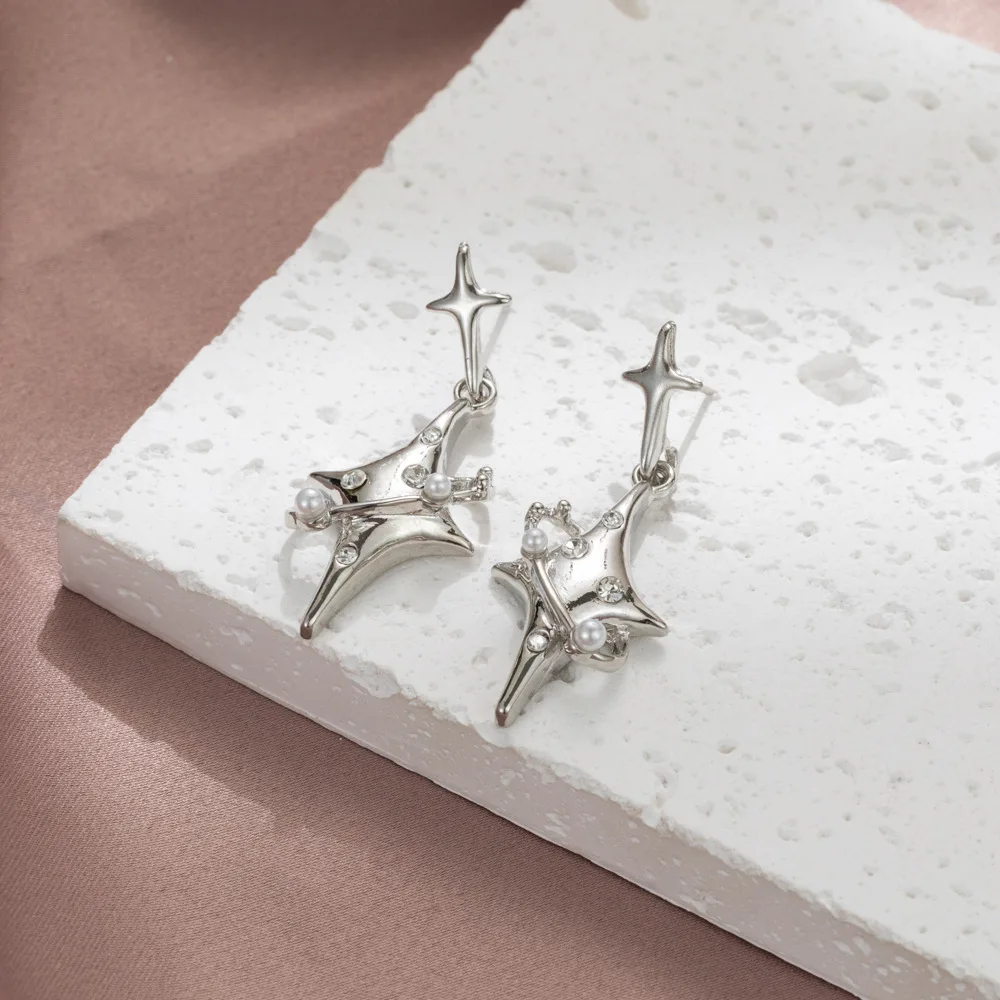 

Niche Design Simple Imitation Pearl Star Stud Earrings For Women Fashion Trend Ladies Geometric Earrings Jewelry Wholesale