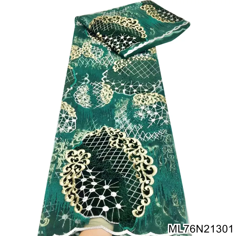 

African lace fabric with sequins nigeria tulle embroidered french liquid lace fabric for sewing wedding dress ML76N213