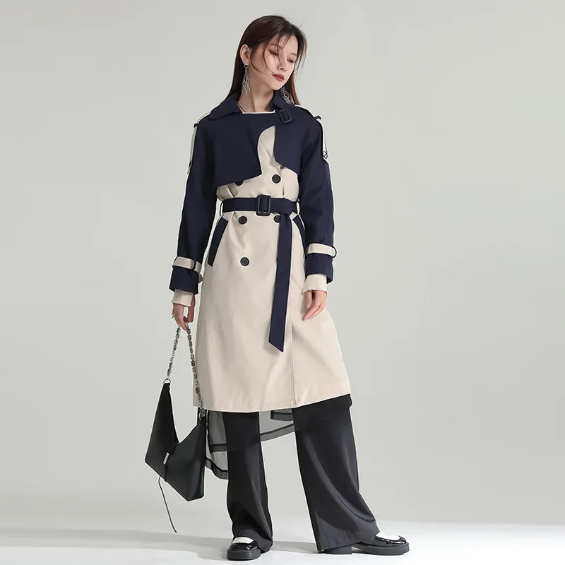 

Осенняя одежда the2023осень новый дизайн чувство средней длины подходящая цветная ветровка двубортное пальто с длинным рукавом