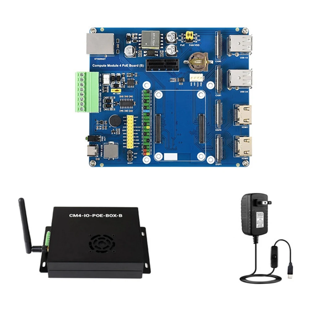 

For Raspberry Pi CM4 Poe Expansion Board with Case+Power Adapter Poe/Rs485/Rs232 Rpi Compute Module 4 Lite/Emmc US Plug