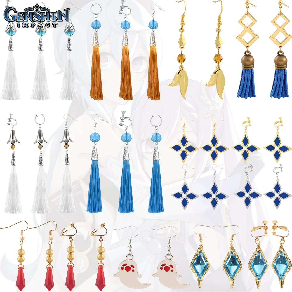

20Pcs Genshin Impact Earrings Wholesale Anime Zhongli Venti Keqing Beidou Aether HuTao Tartaglia Kaeya Qiqi Earrings For Women