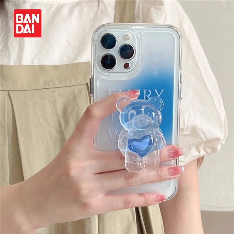 

Bandai New Disney Transparent Gradient Phone Case for Apple 11 12 12Pro 13 Pro max Bear Stand X XR XSMAX Fairy Pink Phone Case