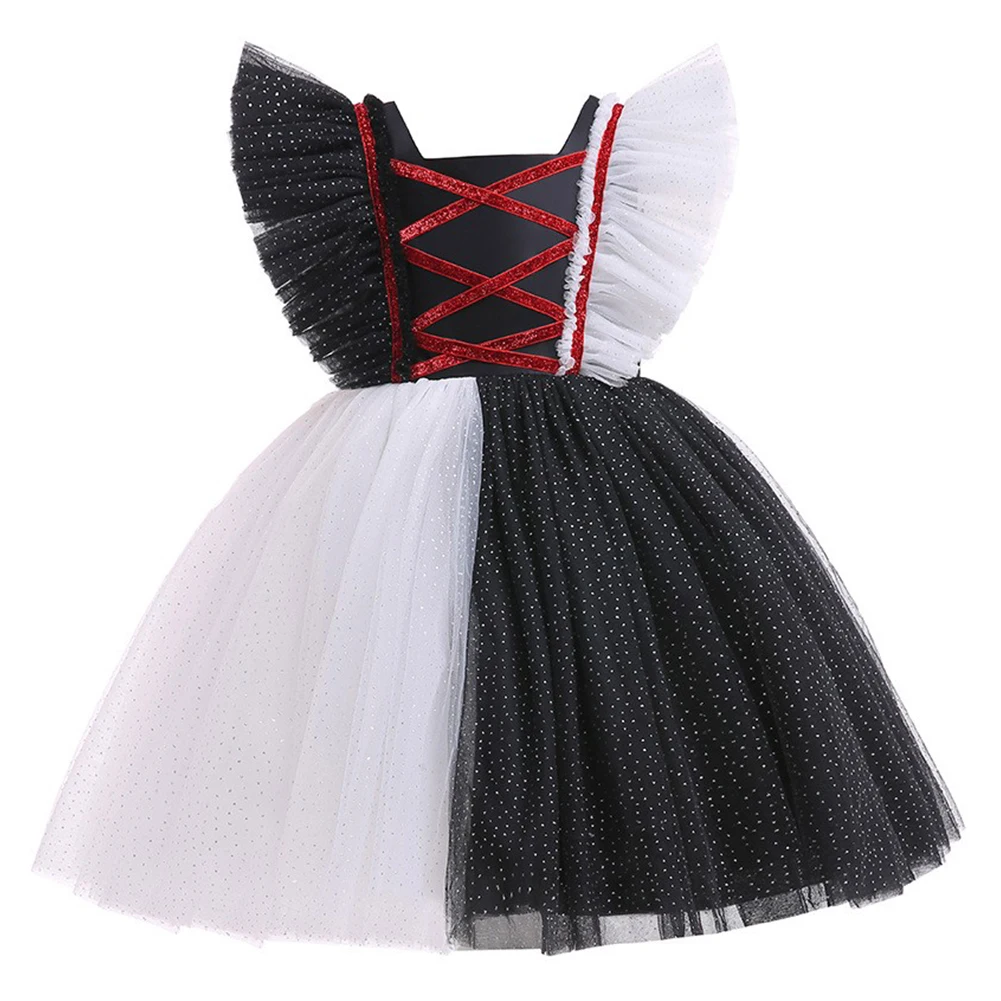 

Kids Girls Cruella Cosplay Costume Menh Dress Outfits Halloween Carnival Suit
