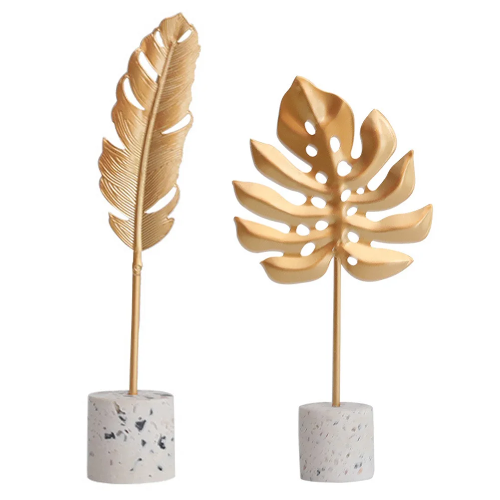 

2 Pcs Ornaments Iron Monstera Leaf Faux Free Standing Decor Artificial Leaves Khaki Further Decors With Base