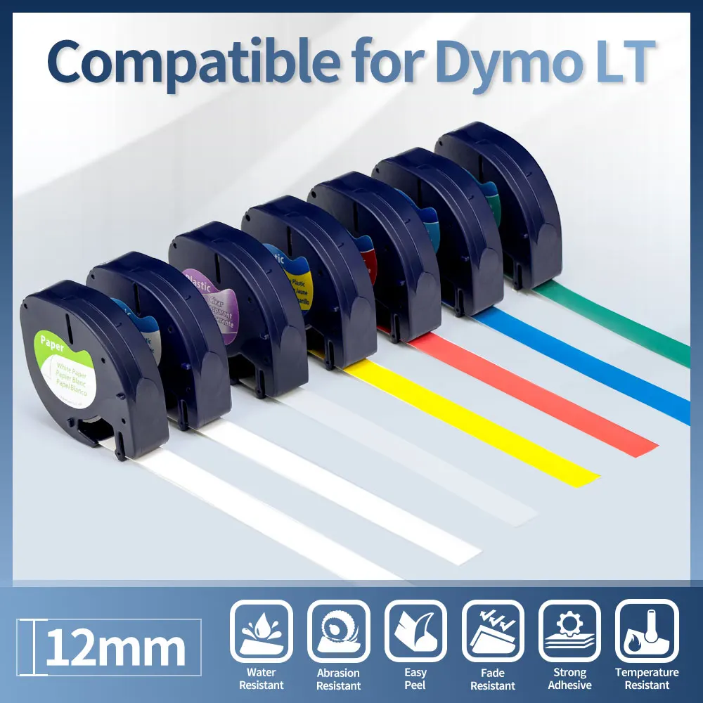 91200 12267 12mm Multicolor Plastic Label Tapes Compatible Dymo LetraTag Label Maker 91203 16951 Paper Tape For LT-100H LT-100T