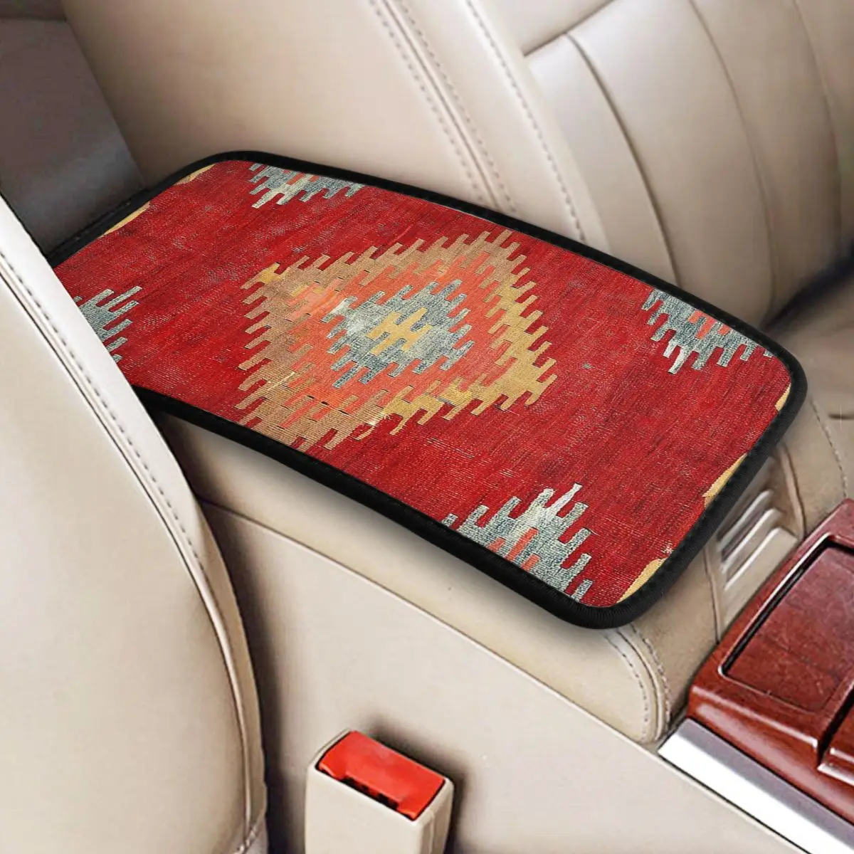 

Car Armrest Cover Mat Leather Center Console Cover Pad Bohemian Ethnic Vintage Persian Carpet Tribal Auto Accessories Interior
