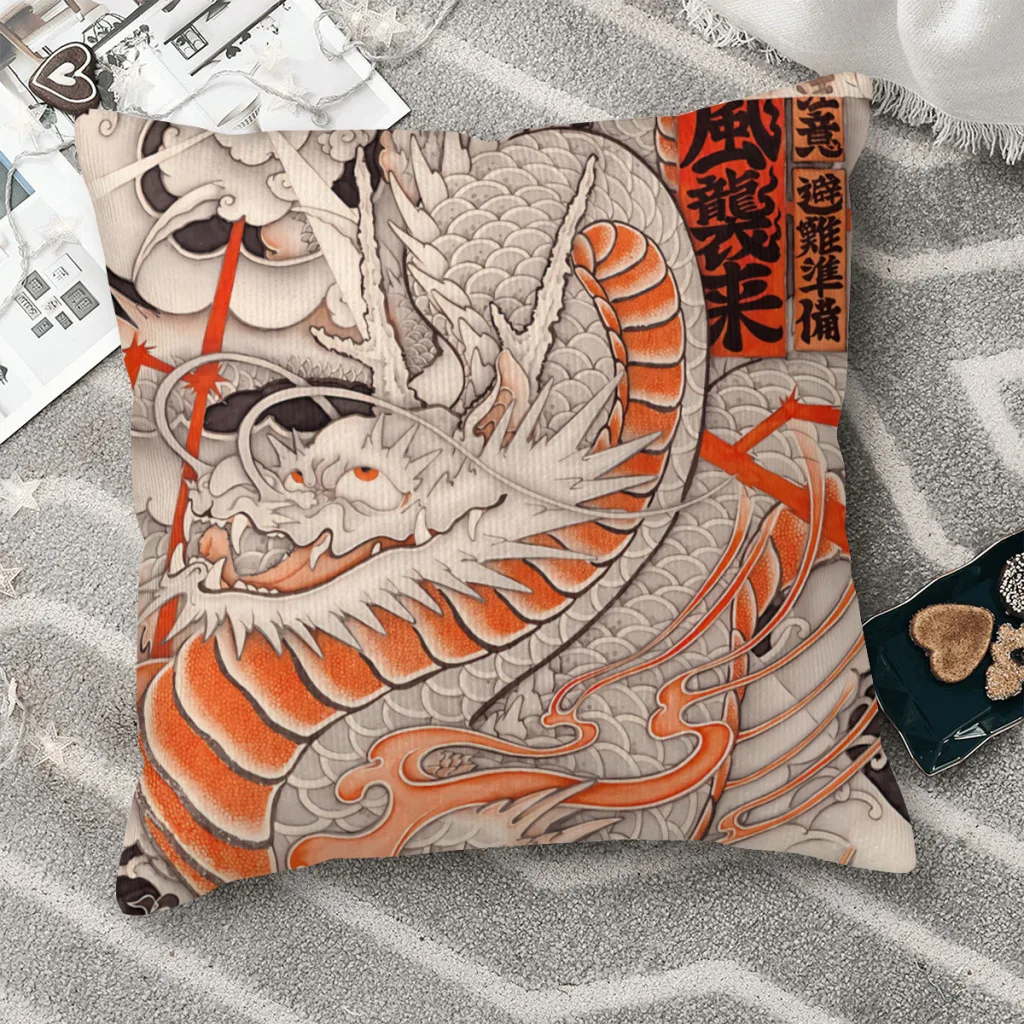 

Japanese Tattoo Typhoon Dragon Dragon Pattern Polyester Cushion Cover For Livingroom Office Decorative Soft Pillow Cover