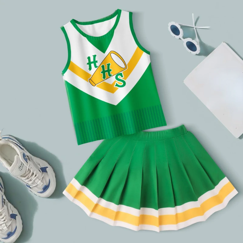 

New Adorable Kids Clothes Girls Stranger Things Cosplay Costumes Vest Skirt Flower Ball For Cheer Leader Children Fashion Outfit