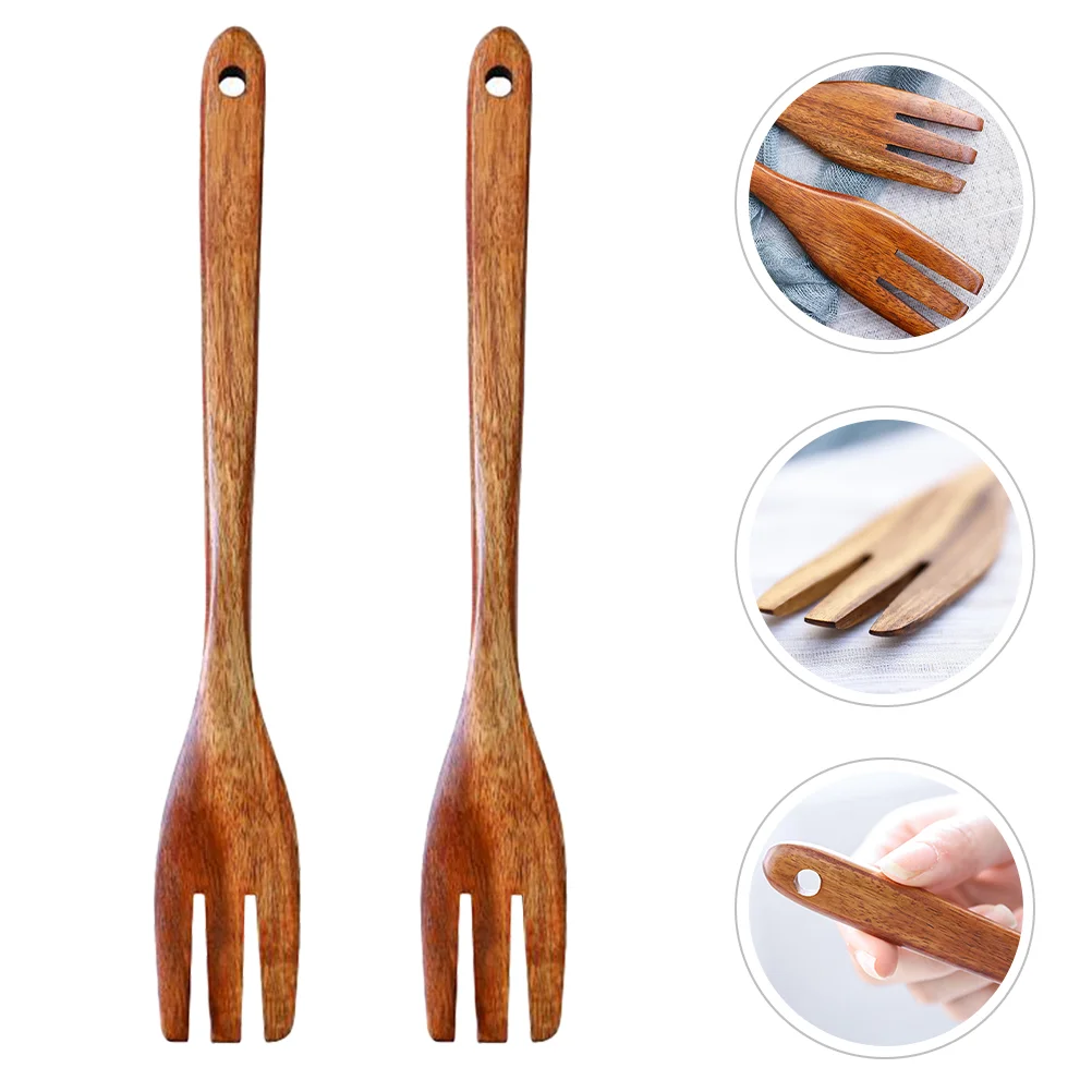 

2Pcs Long Handle Wooden Fork Large Mixing Fork Cooking Forks Wood Cookware