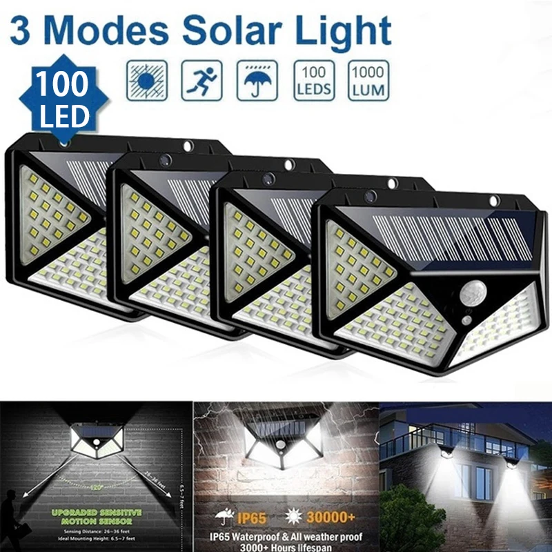 

100 LED Solar Light Outdoor Solar Wall Lamp 3 Modes PIR Motion Sensor Lamp Waterproof Solar Light For Street Garden Decoration