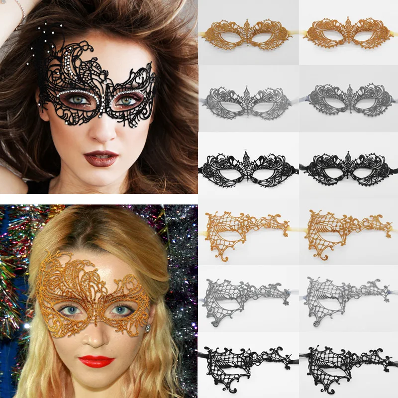 2022 Sexy Women Hollow Lace Masquerade Face Mask Princess Party Cosplay Prom Props Costume Nightclub Queen Eye Mask Exotic Cloth