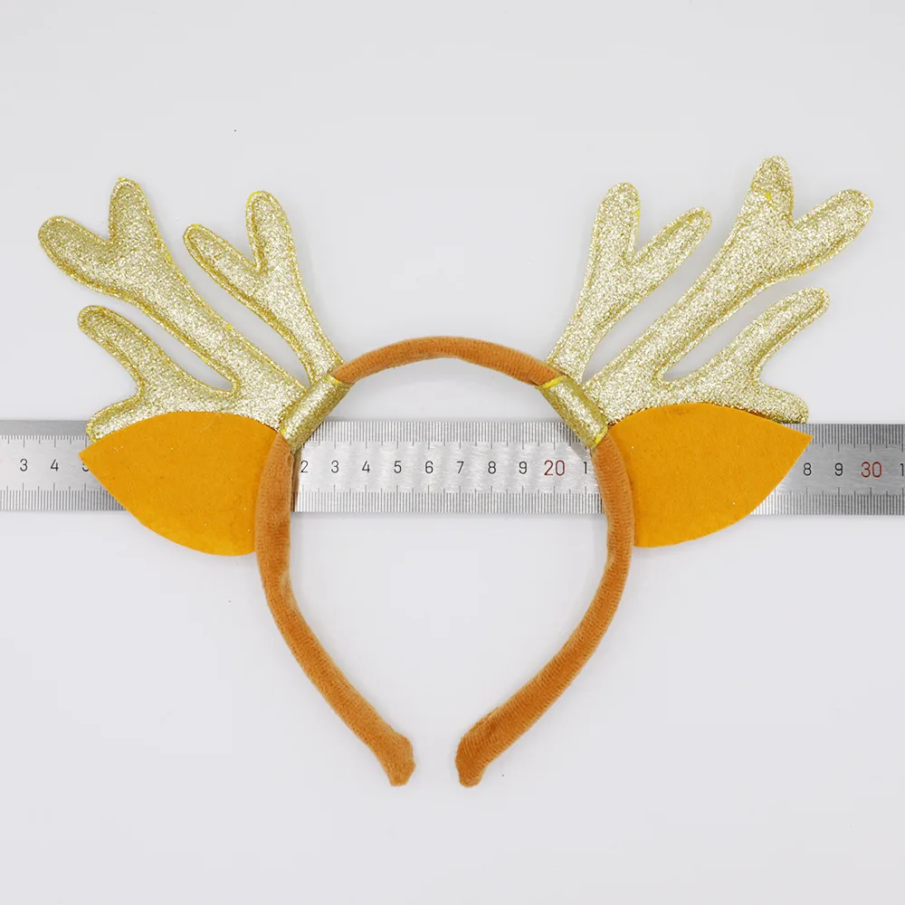 Милая блестящая золотая повязка на голову с рождественскими рогами из