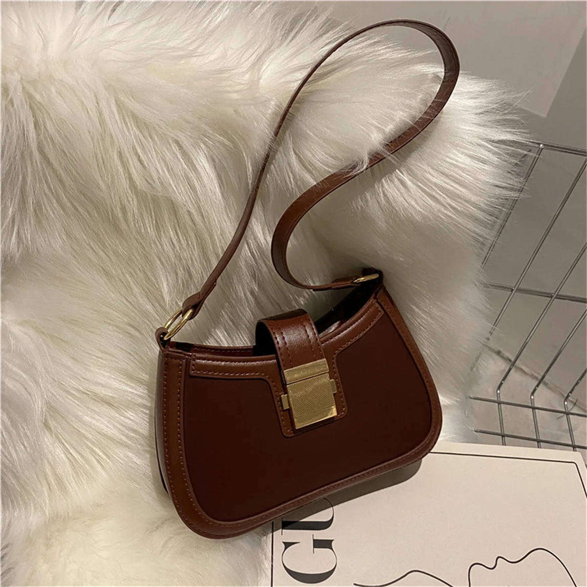 Cheap Items With Free Shipping 2023 New PU Leather Bags Designer Retro Shoulder Crossbody Vintage Trendy Ladies Underarm Purses