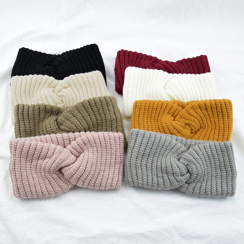 

Women Solid Knitting Cross Knot Woolen Warm Headbands Elastic Hairbands Turban Headwraps Fashion Hair Accessories Headwear