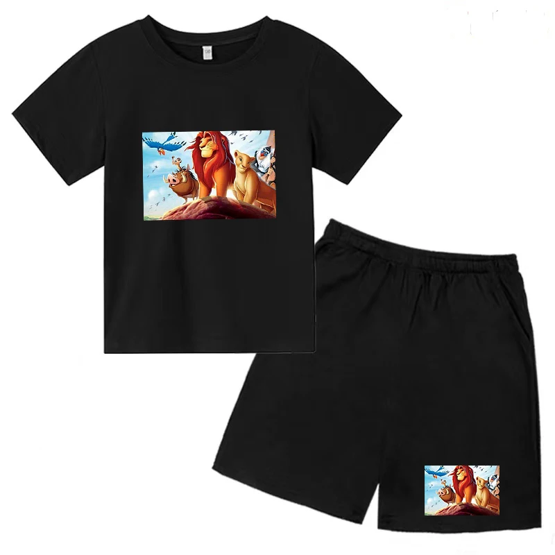 T-shirt Children's Disney Simba Cartoon Animal Print Athleisure Wear Lion King Summer Girl Baby Fashion Short Sleeve Shorts Set