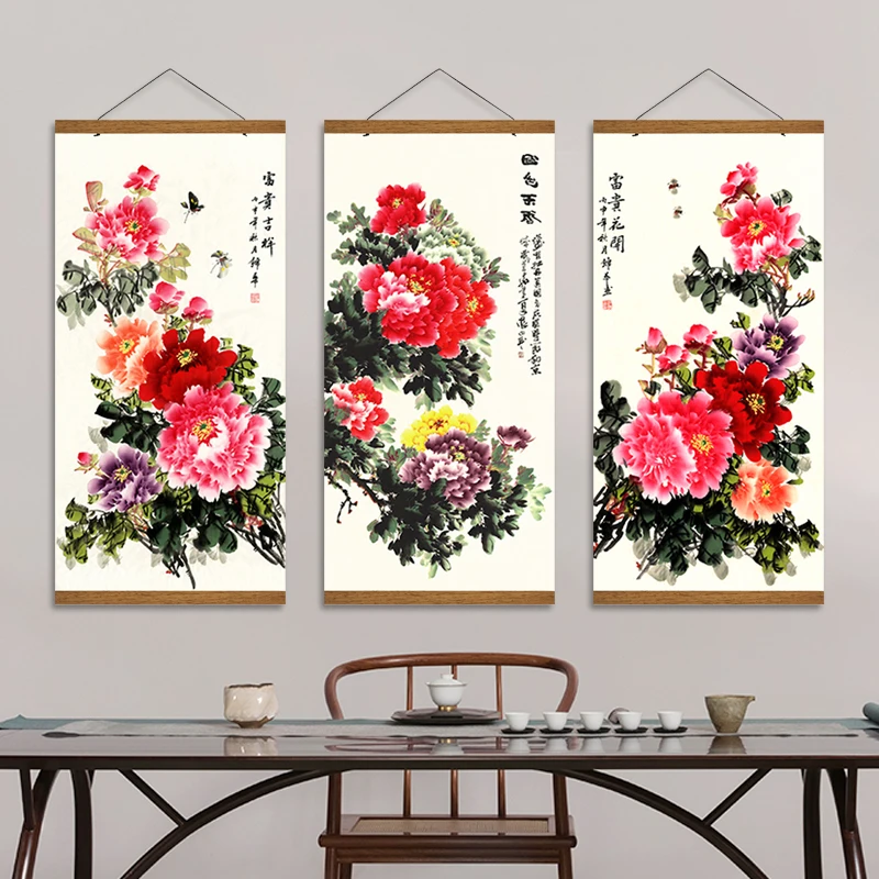 

Роспись на холсте в китайском стиле, настенная роспись, украшение для гостиной, настенная газета, постер для спальни, свиток из массива дере...