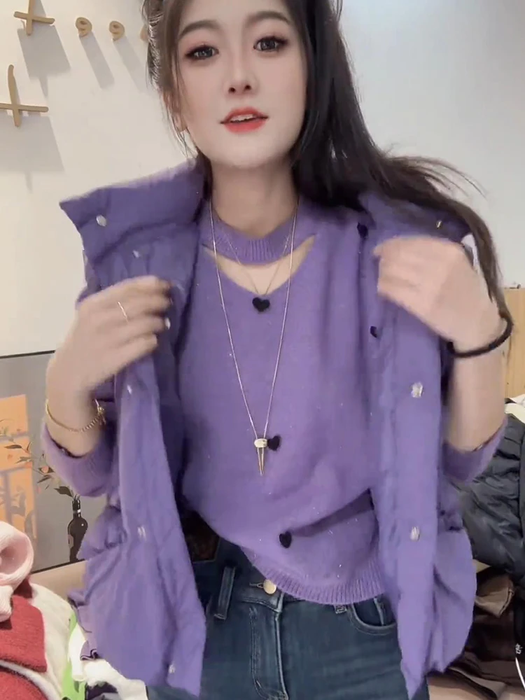 Love Print Hollow out Knit Sweater Lazy High Sense Winter 2024 New Temperament Women Top