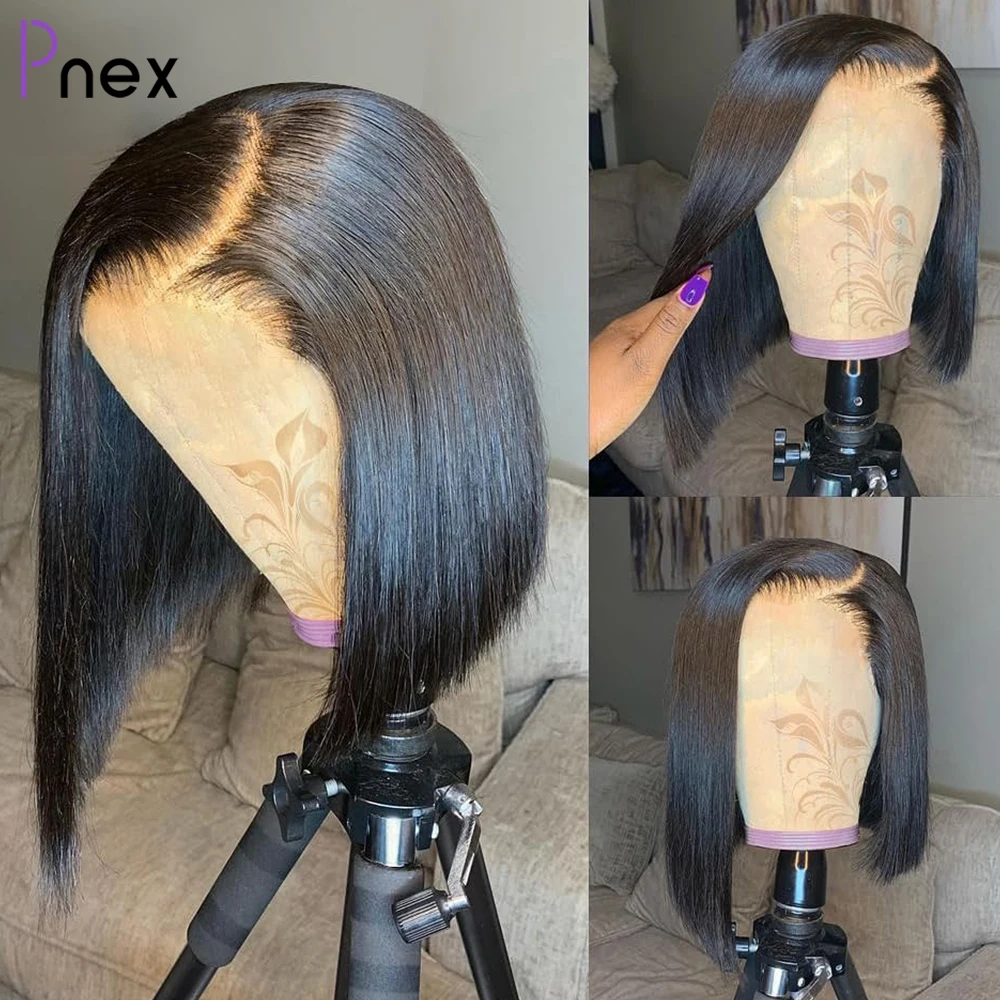

Bone Straight 180% Density Brazilian Hair Glueless Side Part Bob Lace Front Human Hair Wig For Black Women Short Bob Wigs 8Inch
