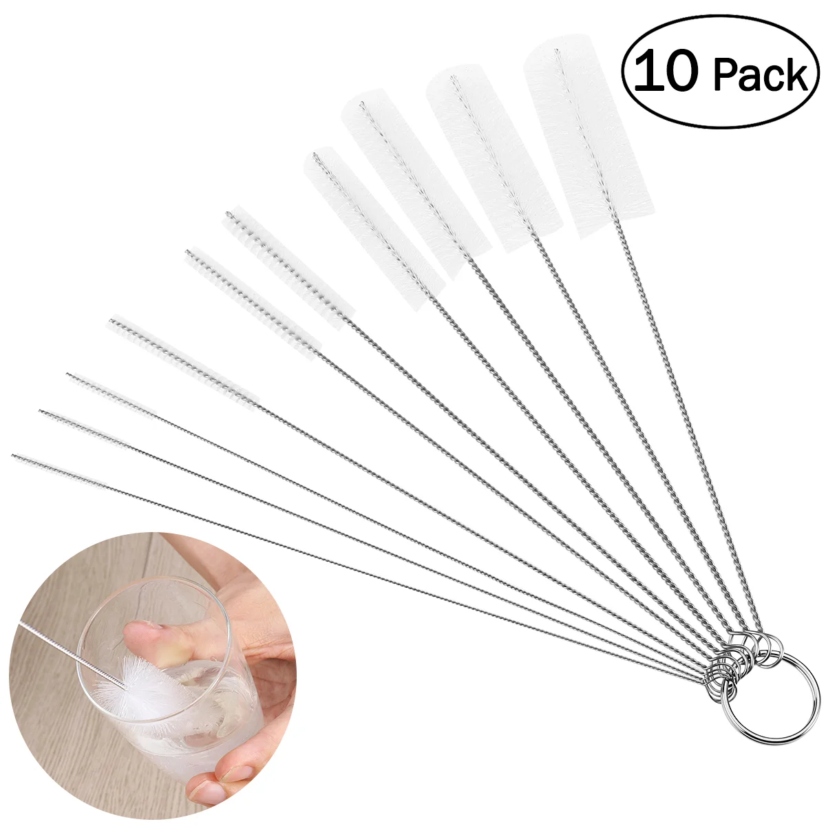 

OUNONA 10pcs Nylon Tube Brushes Pipe Cleaning Brush for Drinking Straws Glasses Keyboards Jewelry Cleaning (White)