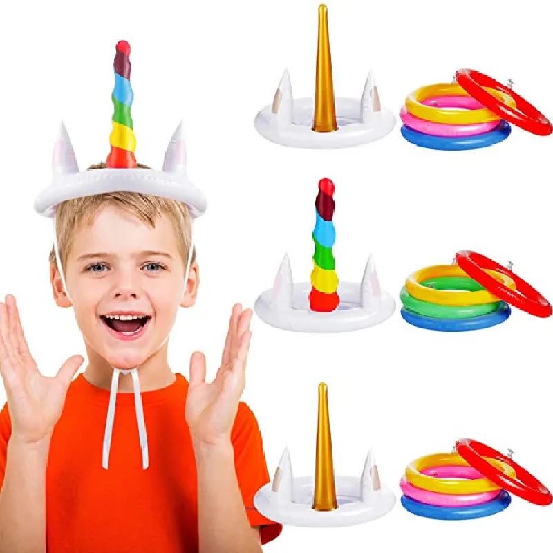 Unicorn Game PVC Inflatable Unicorn Horn Hats Ring Toss for 
