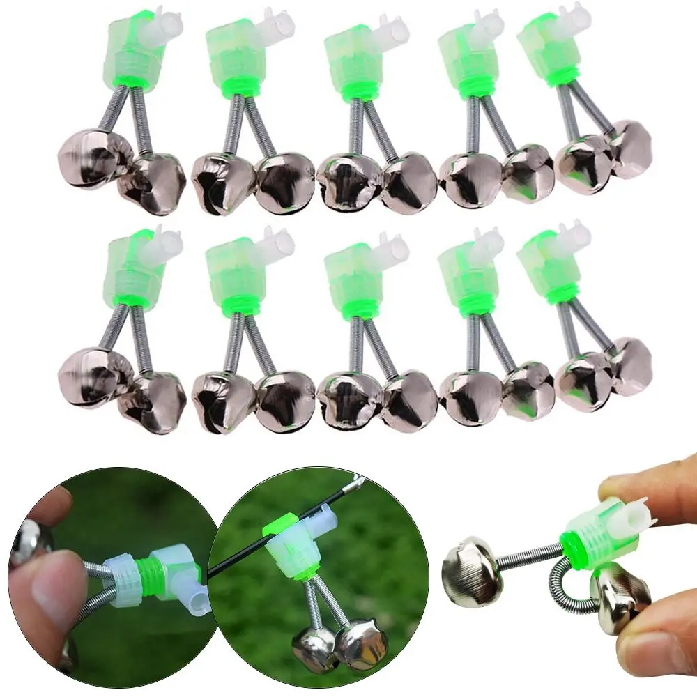 Green Tip Clip Bells Fishing Accessories Sea Fishing Twin Bell Rings Fishing Bite Alarms Rod Clamp Fishing Rod Bell