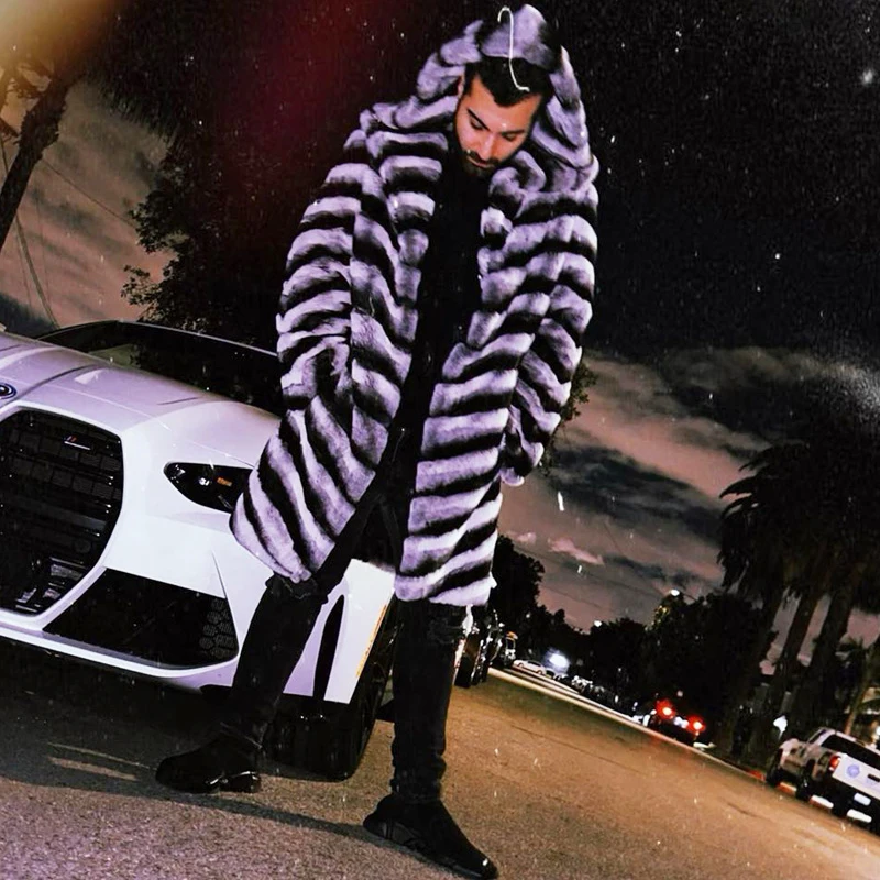 Роскошная мужская шуба из натурального меха кролика рекс шиншиллы зимняя