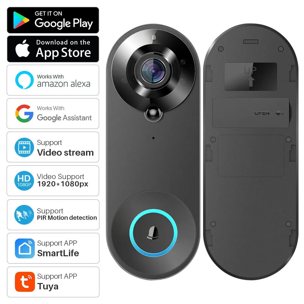 

Tuya Smart Video Doorbell Camera 1080P WiFi Video Intercom Door Bell Camera Two-Way Audio Works With Alexa Echo Show Google Home