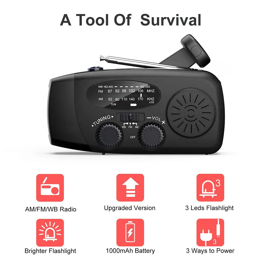 multifunctional radio hand crank solar dynamo powered amfmnoaa weather radio use emergency led flashlight phone charger free global shipping