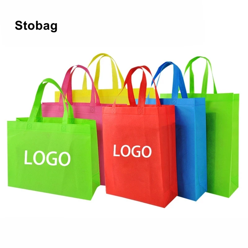 

StoBag 10pcs Non Woven Eco Shopping Tote Bags Fabric Color Reusable with Handle Gift Storage Pouches Custom Logo(Extra Fee)