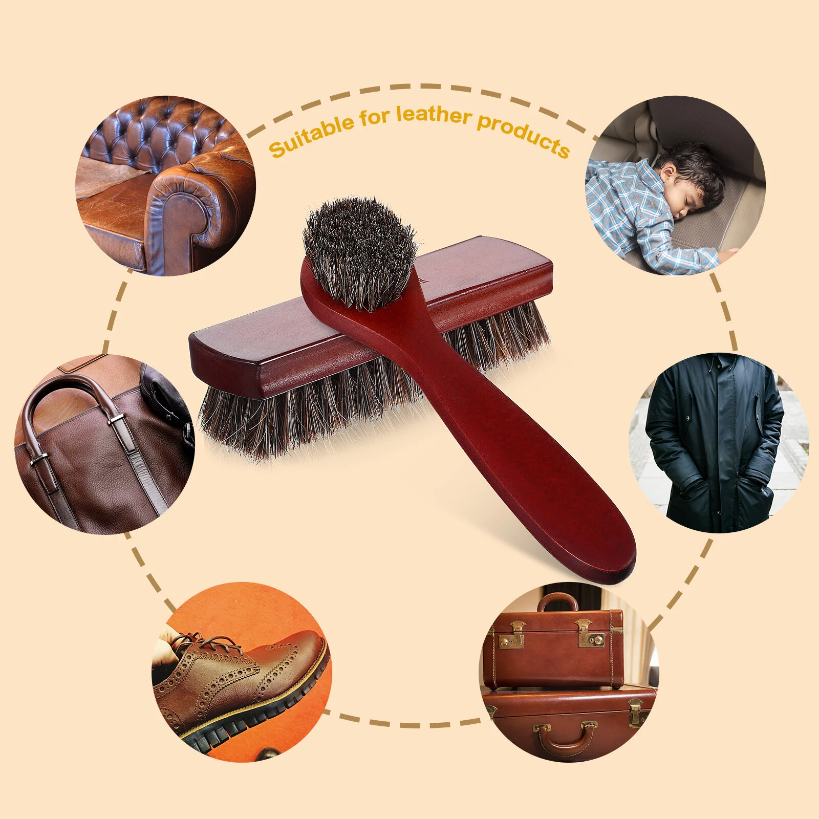 

2 Pcs Shoe Polish Brush Car Seat Boot Cleaning Kit Horse Hair Brushes Polishing Cloth Horsehair Mane