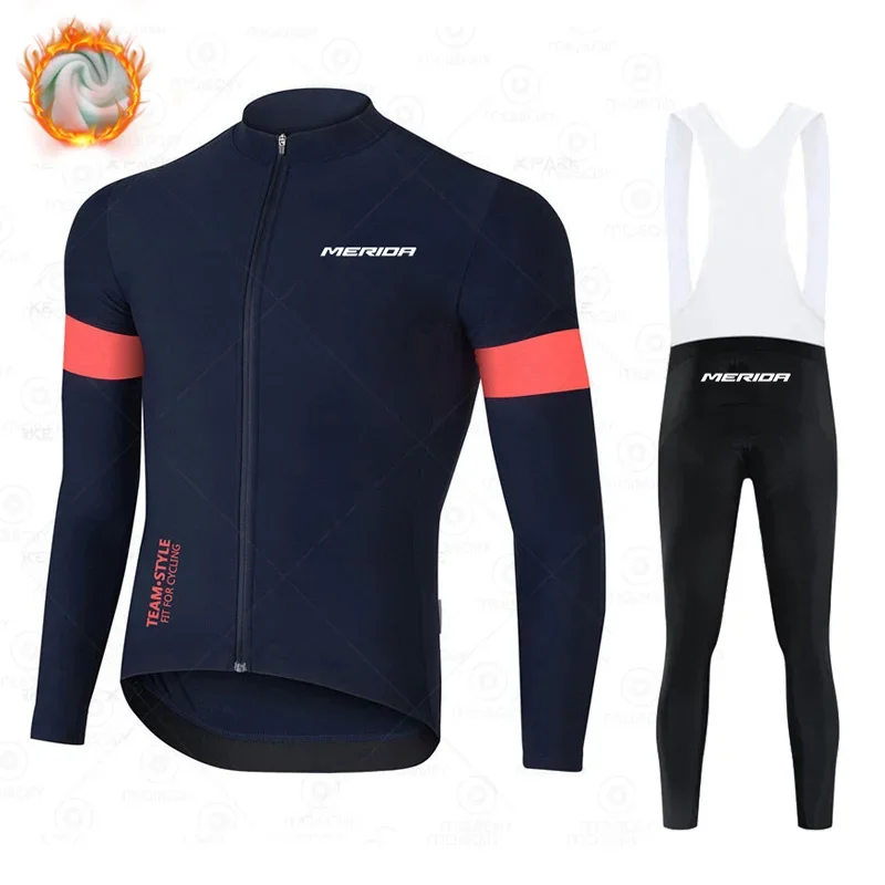 Merida Cycling Clothing Man Winter Thermal Fleece Men Mtb Men's Male 2024 Jersey Team Laser Cut Blouse Sports Set Triathlon Suit