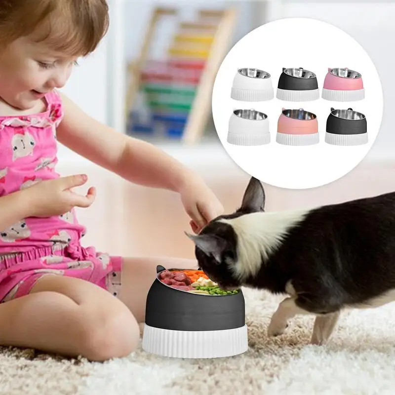 

Cat Dog Bowl 15 Degrees Raised Stainless Steel Non Slip Puppy Base Cat Food Drinking Water Feeder Tilt Safeguard Neck Pet Bowl