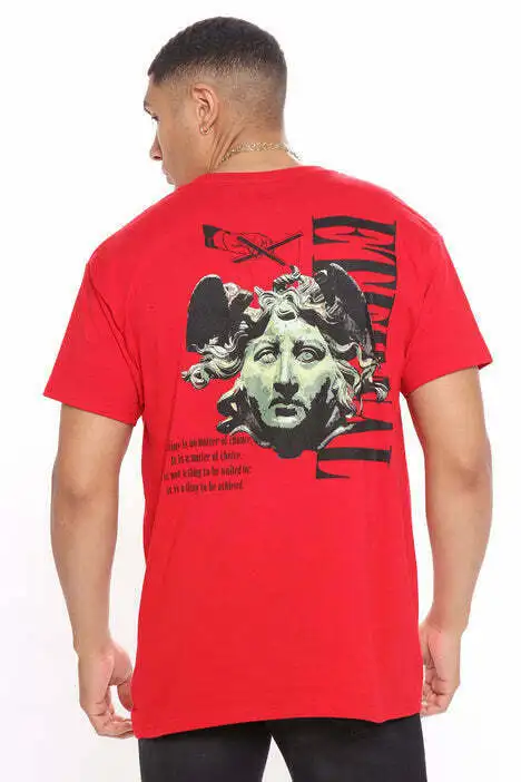 Мужская красная футболка с коротким рукавом и графическим принтом |
