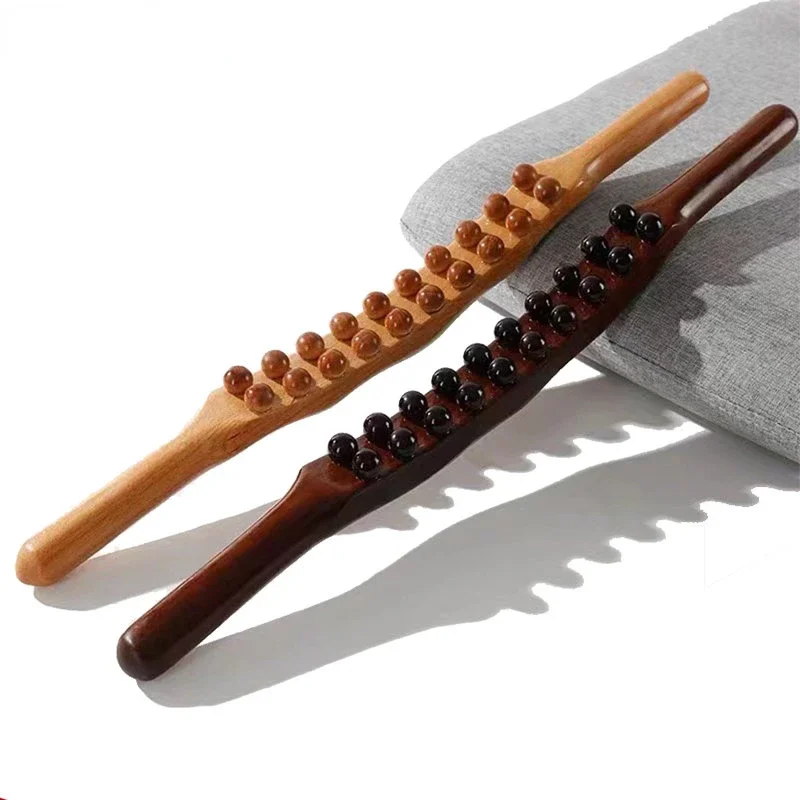 

Gua Sha Massage Stick Carbonized Wood Back Scrapping Meridian Therapy Wand Muscle Relaxing Body 8/20 Beads Massager Guasha Tools