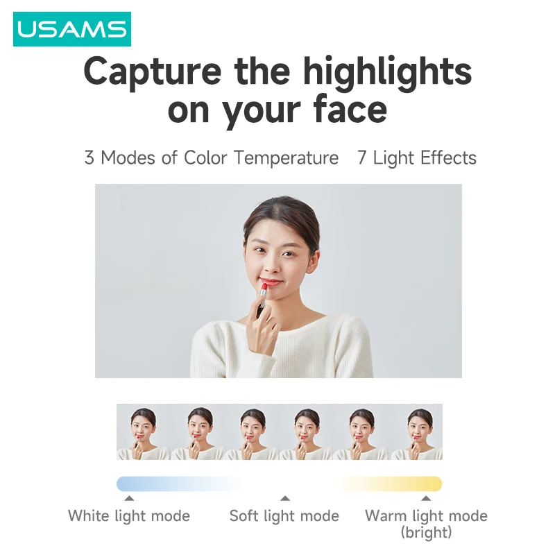 USAMS Portable Phone Holder Wireless Remote Control Stand 1000mA Dimmable LED Fill Selfie Ring Lights For Live YouTube TikTok