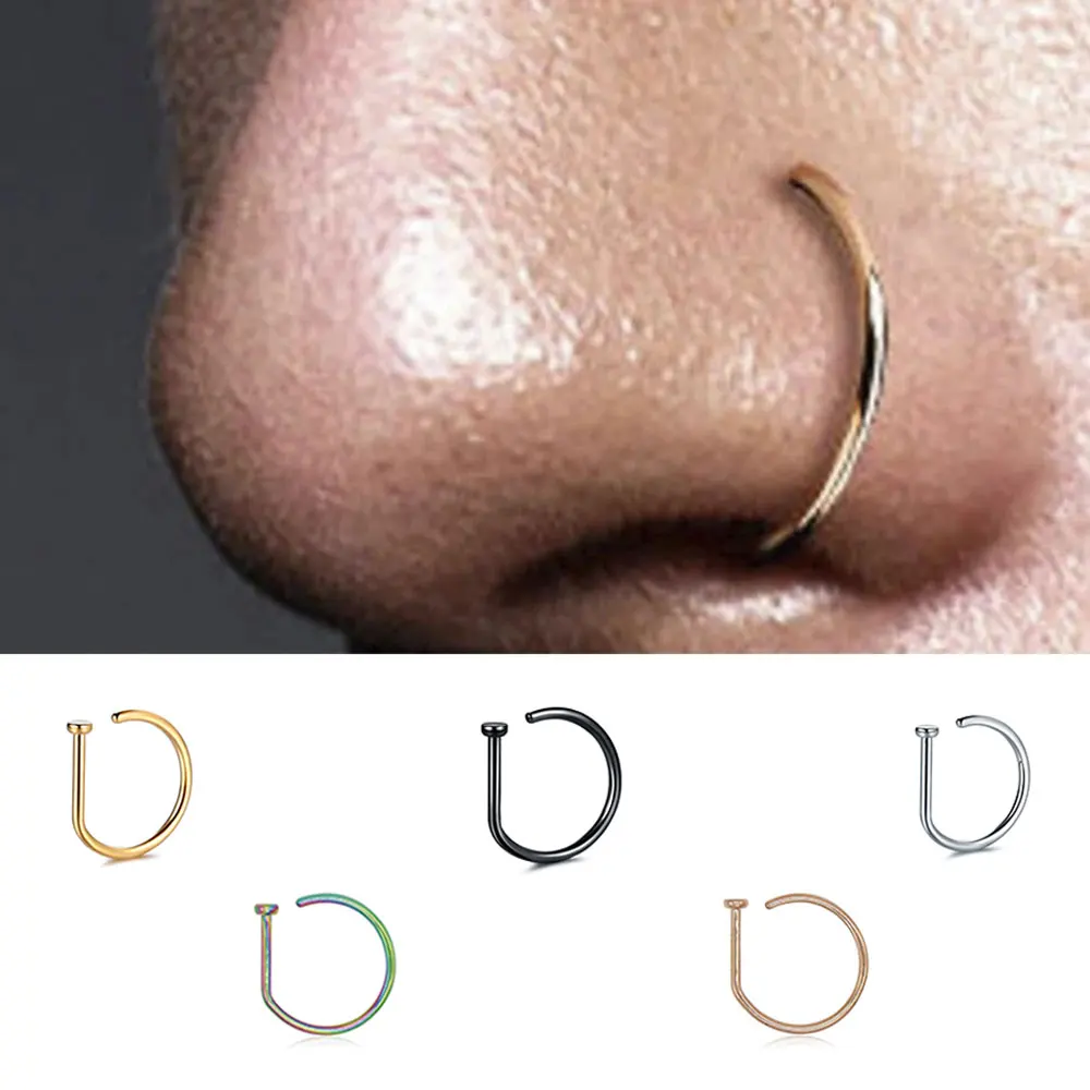 

Серьга-кольцо для пирсинга носа, ювелирное изделие без пирсинга в стиле панк, нержавеющая сталь, перфорация, носовой перегородки, 1 шт.