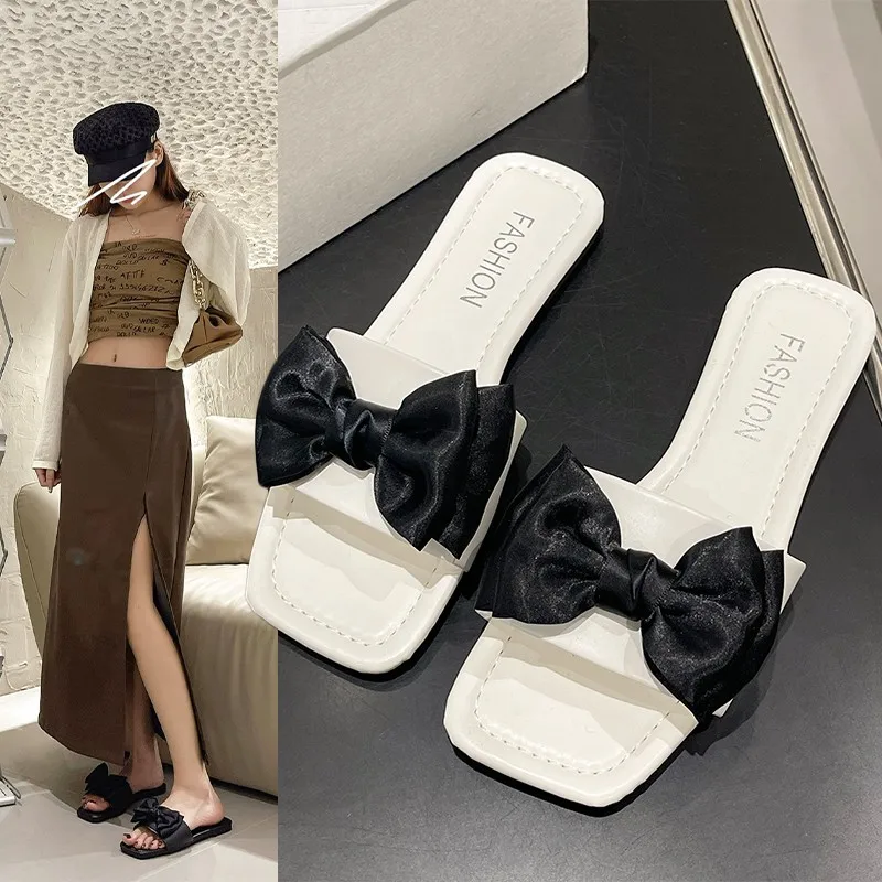 

Тапки женские с бантом-бабочкой, люксовые Мягкие Шлепанцы, искусственная кожа, резина, повседневные, без каблука, лето 2023