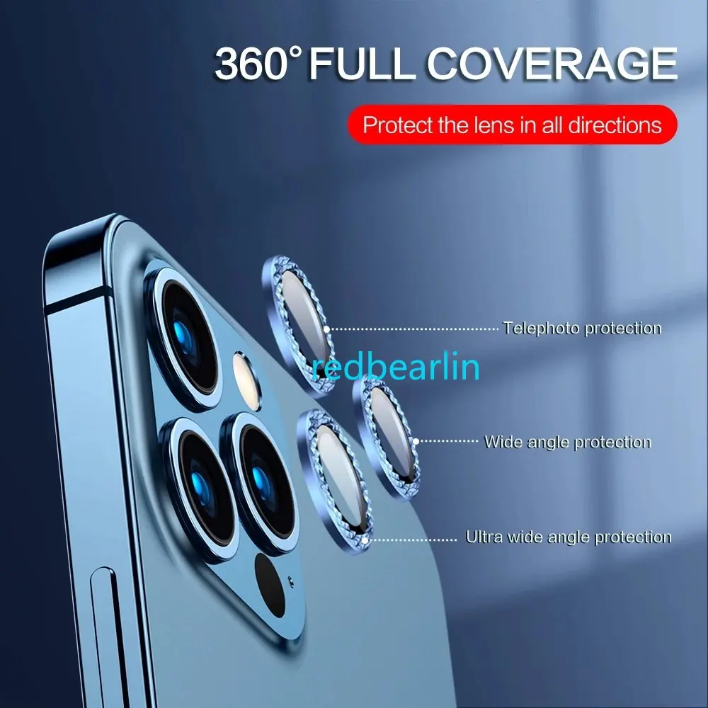 50pcs Luxury Diamond Camera Lens Case Cover on For iPhone 13 12 Mini 11 14 Pro Max Back Camera Glass Protector Film Sticker Cap