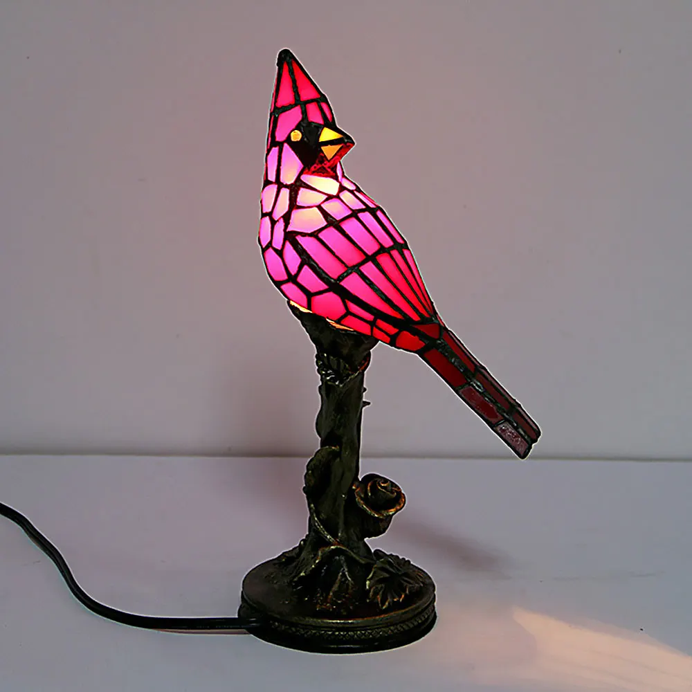 

Resin Bird Night Light Red Cardinal Stained Glass Desk Lamp Bird Statue Light Table Ornament for Bedroom Living Room Home Decor