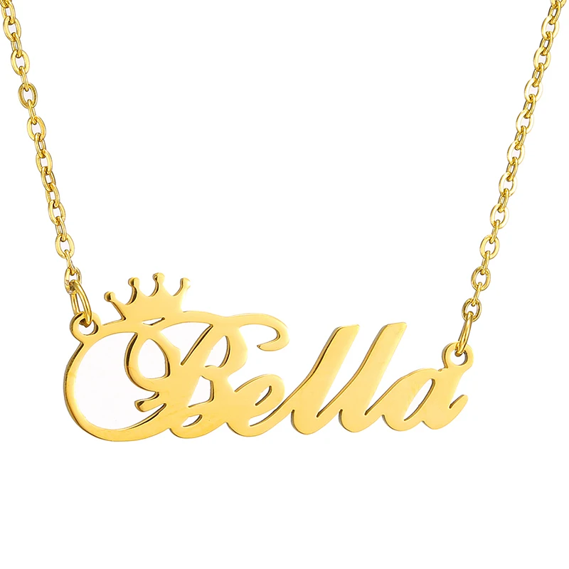 Crown Name Necklaces Stainless Steel Nameplate Pendant Necklace For Women And Men Bella Betty Blessed Birthday Gift | Украшения и