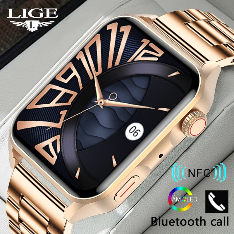 

LIGE New Men Bluetooth Call Smart Watch AMOLED HD Screen Always On Display Sports Fitness Smartwatch Women IP68 Waterproof Clock