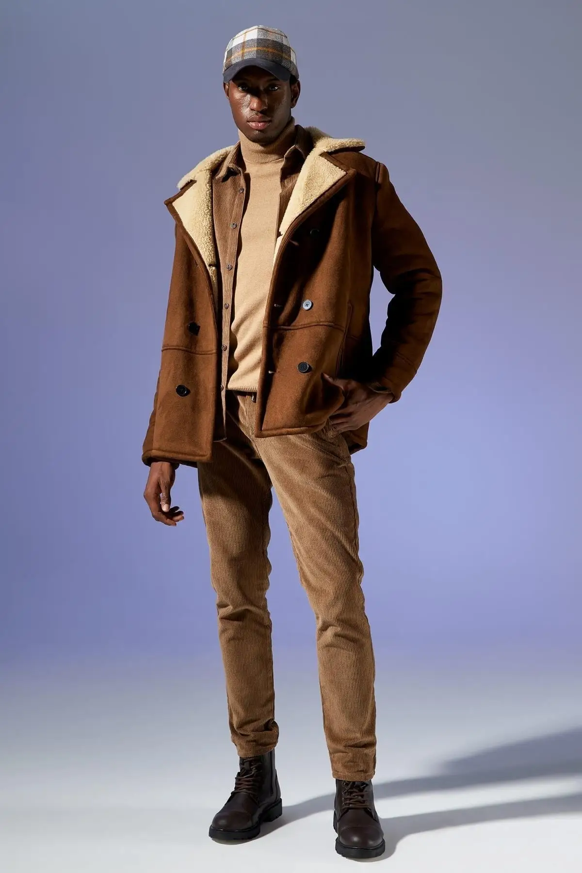 Slim Fit Jacket Collar Suede Coat