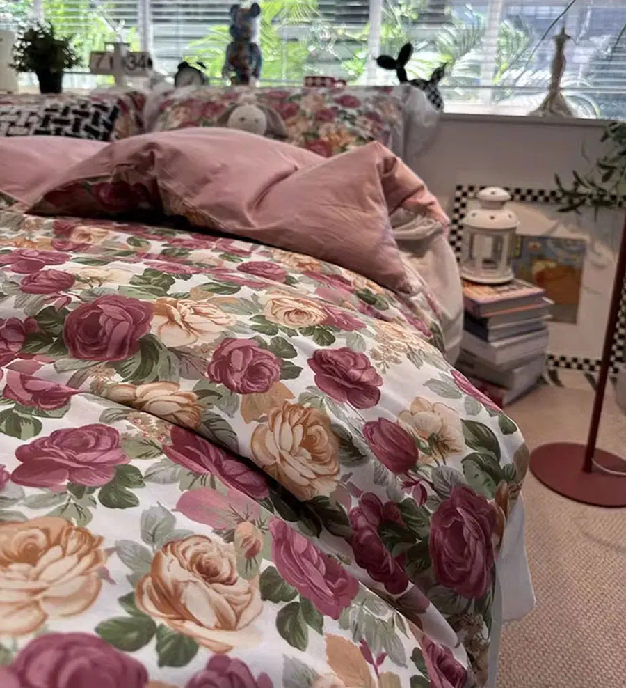 Винтажный комплект постельного белья fairyfair с красными цветами двуспальный